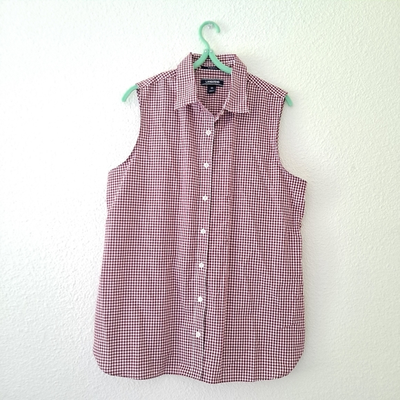 Lands' End Red Checkered Gingham Sleeveless Top
